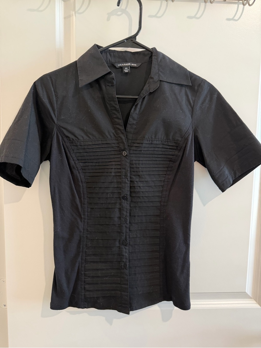 Zac & Rachel Black Short-Sleeve Pintuck Button-Down Shirt